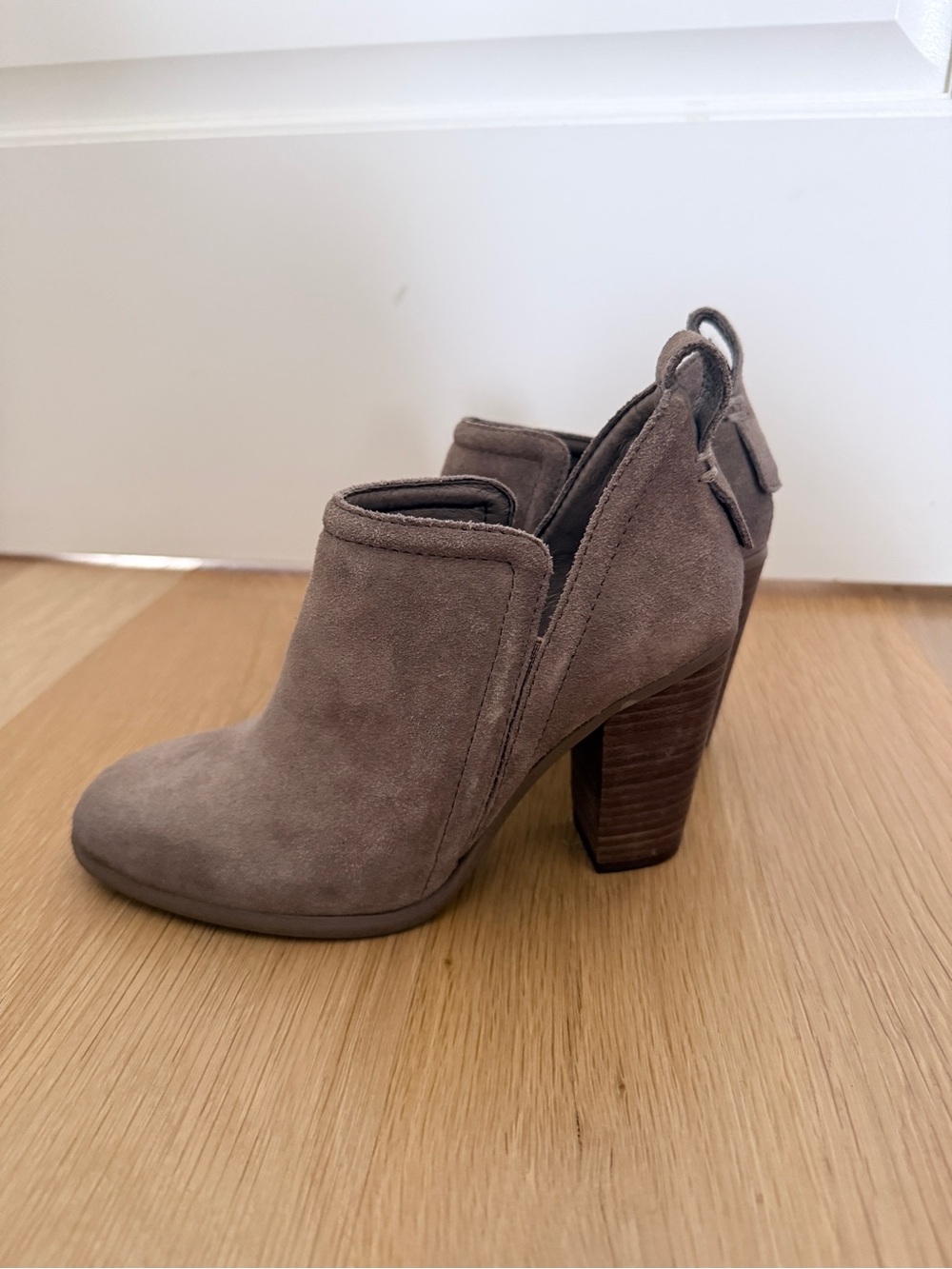 Vince Camuto Taupe Suede Cutout Ankle Booties